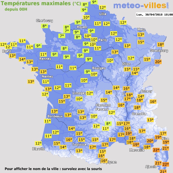 Température maximum pour le 30/04/2018 à 1812