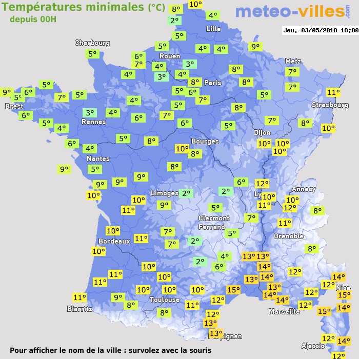 Température minimum pour le 03/05/2018 à 1812