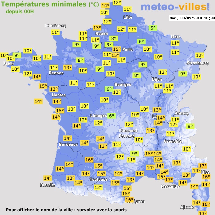 Température minimum pour le 08/05/2018 à 1812