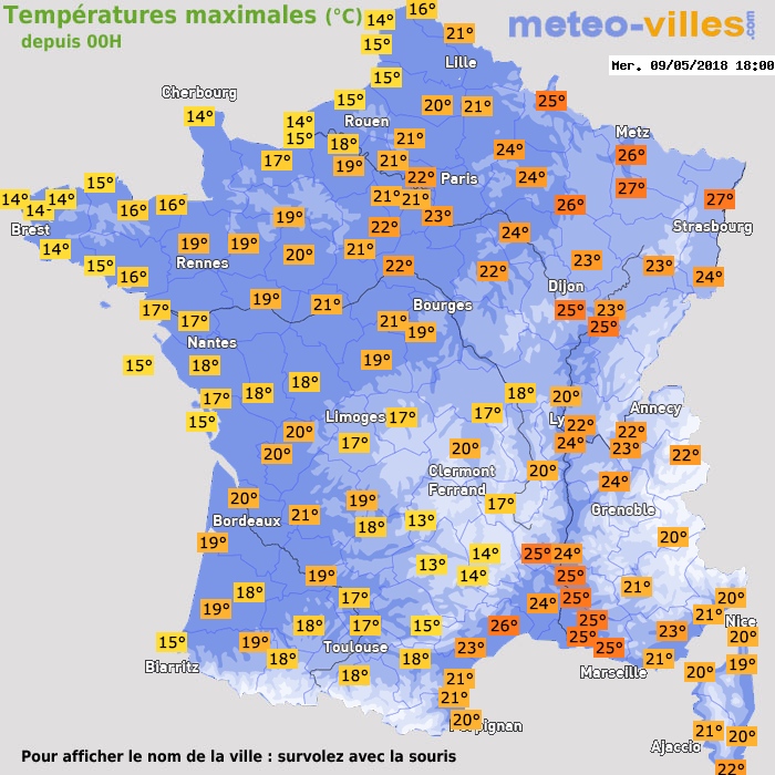 Température maximum pour le 09/05/2018 à 1812