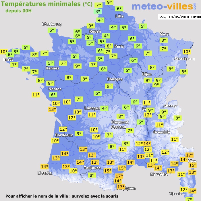Température minimum pour le 19/05/2018 à 1812