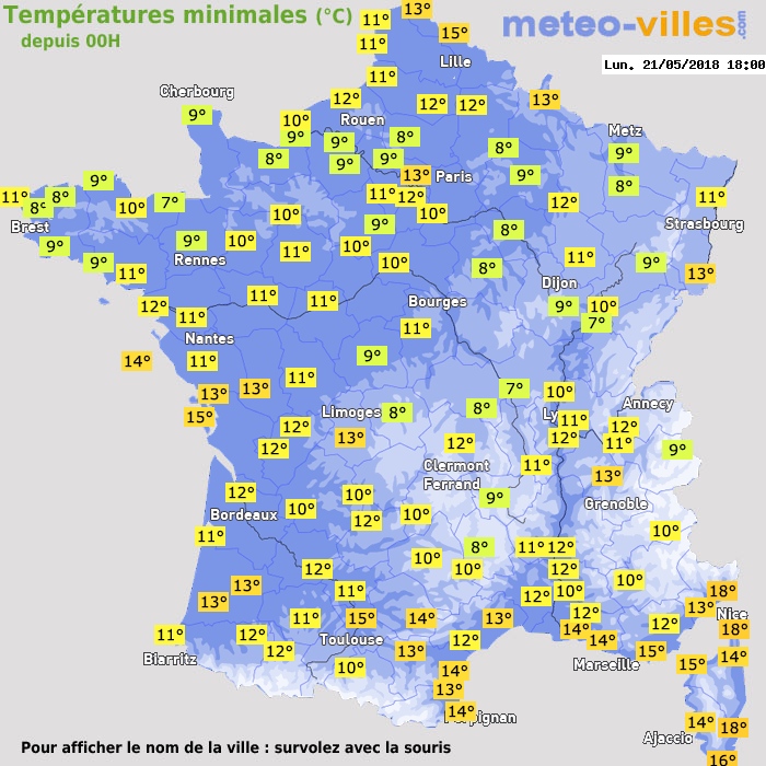 Température minimum pour le 21/05/2018 à 1812