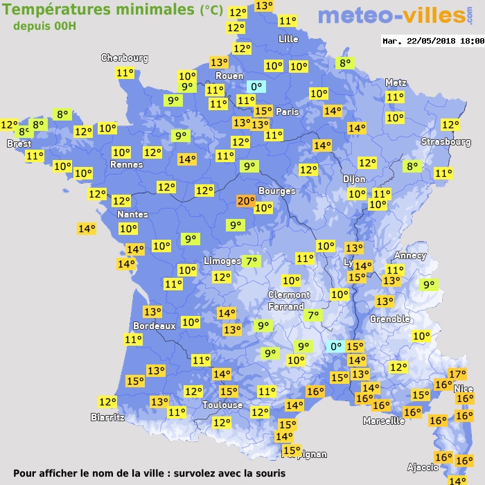 Température minimum pour le 22/05/2018 à 1812