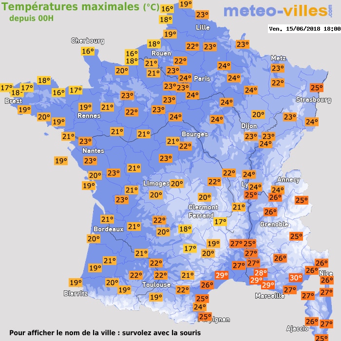 Température maximum pour le 15/06/2018 à 1812