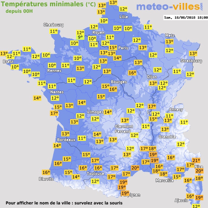 Température minimum pour le 16/06/2018 à 1812