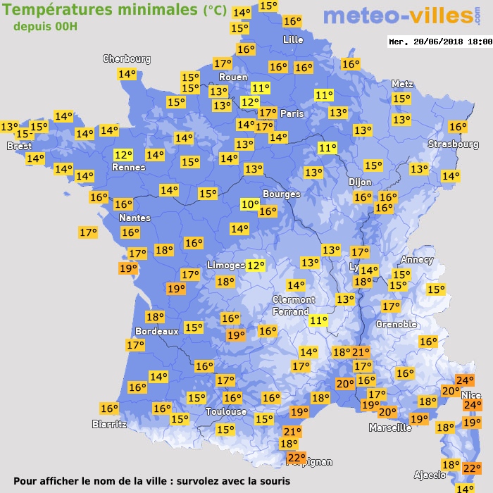 Température minimum pour le 20/06/2018 à 1812