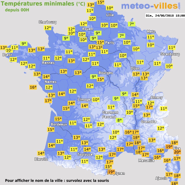 Température minimum pour le 24/06/2018 à 1812