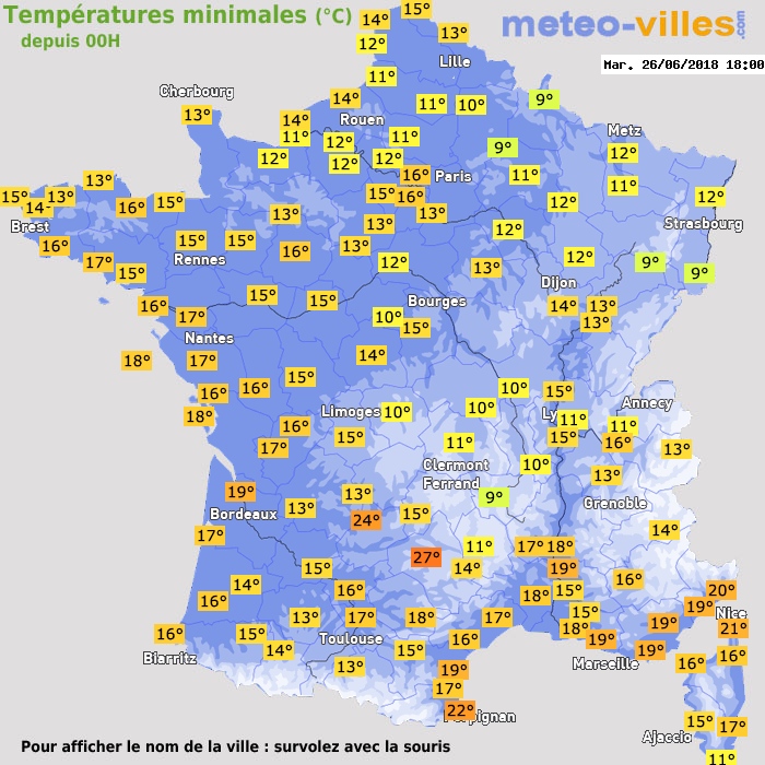 Température minimum pour le 26/06/2018 à 1812
