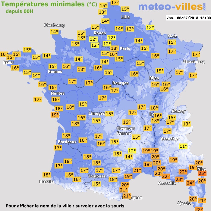 Température minimum pour le 06/07/2018 à 1812