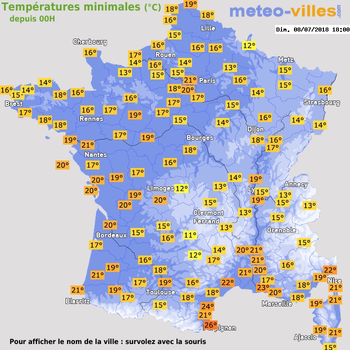 Température minimum pour le 08/07/2018 à 1812