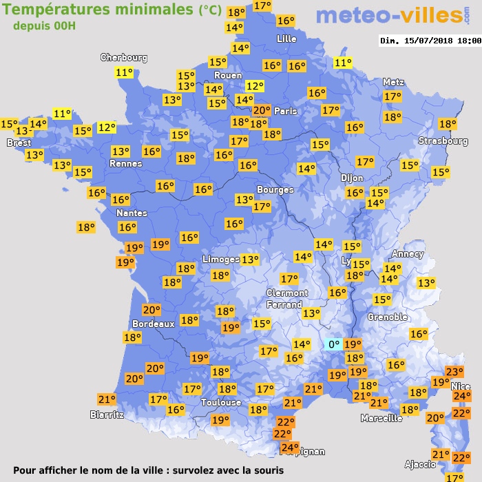 Température minimum pour le 15/07/2018 à 1812