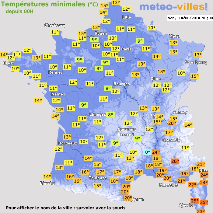 Température minimum pour le 10/08/2018 à 1812