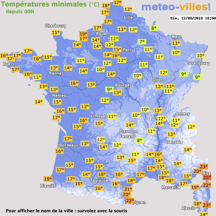 Température minimum pour le 12/08/2018 à 1812