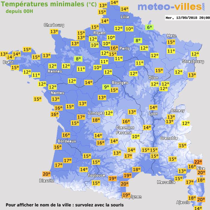 Température minimum pour le 12/09/2018 à 1812