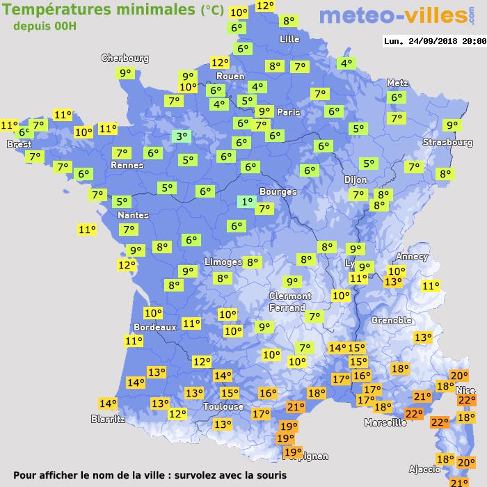 Température minimum pour le 24/09/2018 à 1812