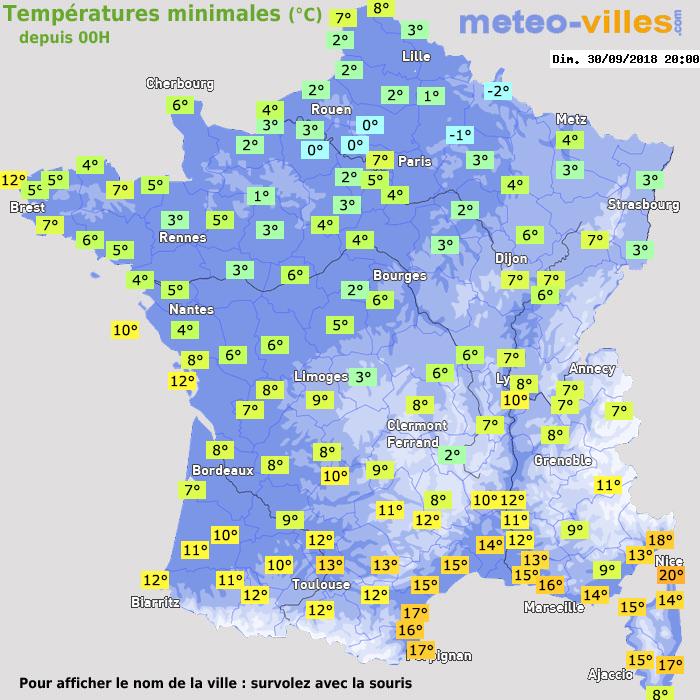 Température minimum pour le 30/09/2018 à 1812