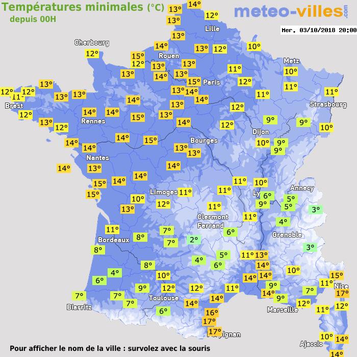 Température minimum pour le 03/10/2018 à 1812