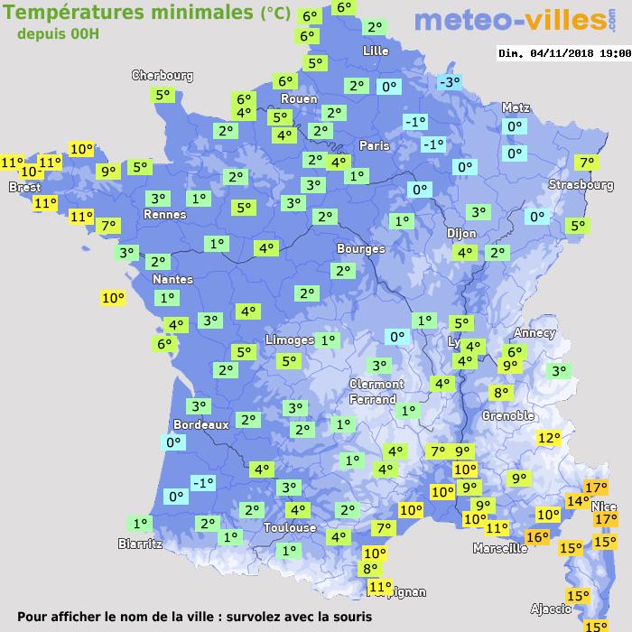 Température minimum pour le 04/11/2018 à 1812