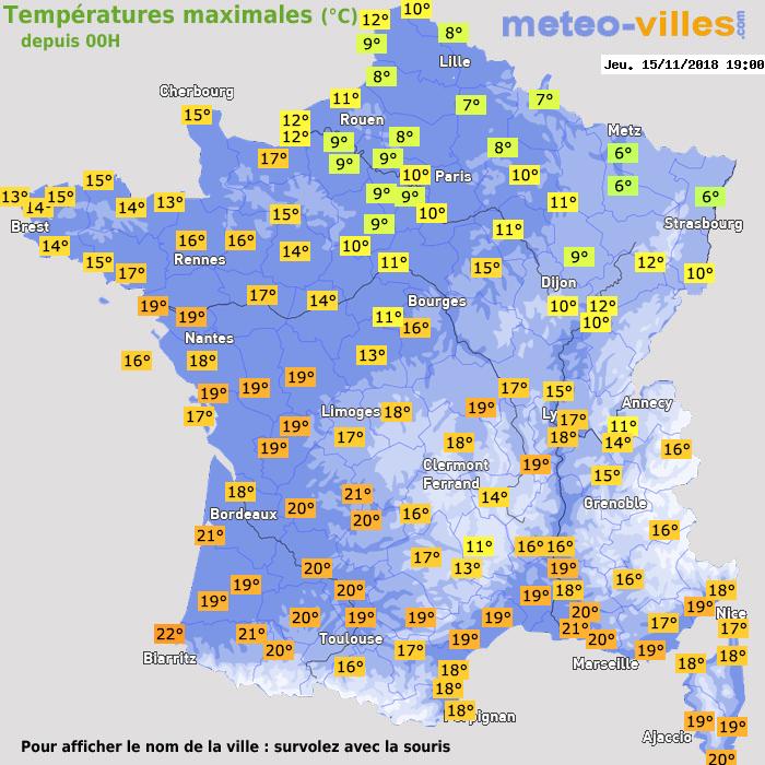 Température maximum pour le 15/11/2018 à 1812