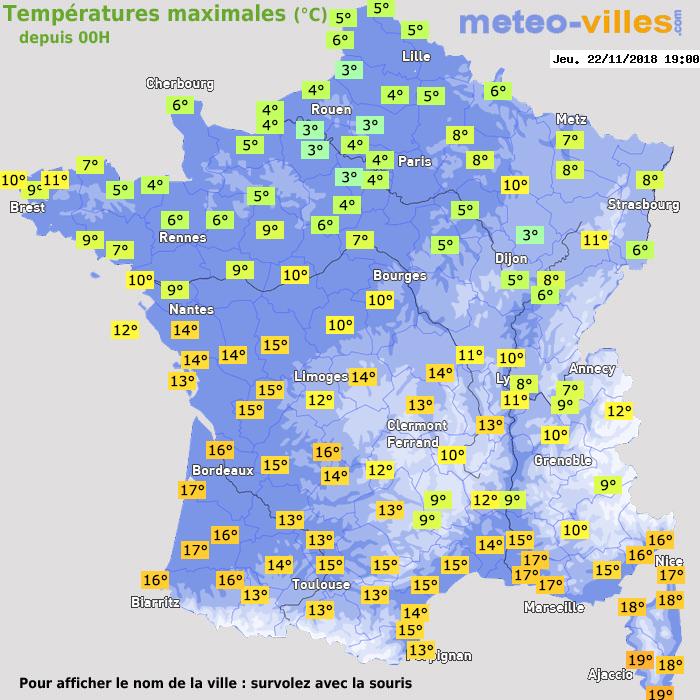 Température maximum pour le 22/11/2018 à 1812