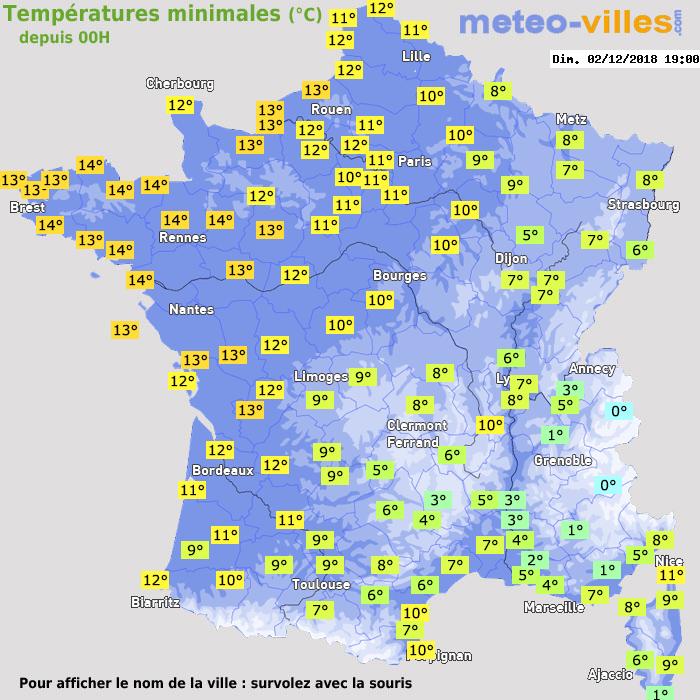 Température minimum pour le 02/12/2018 à 1812