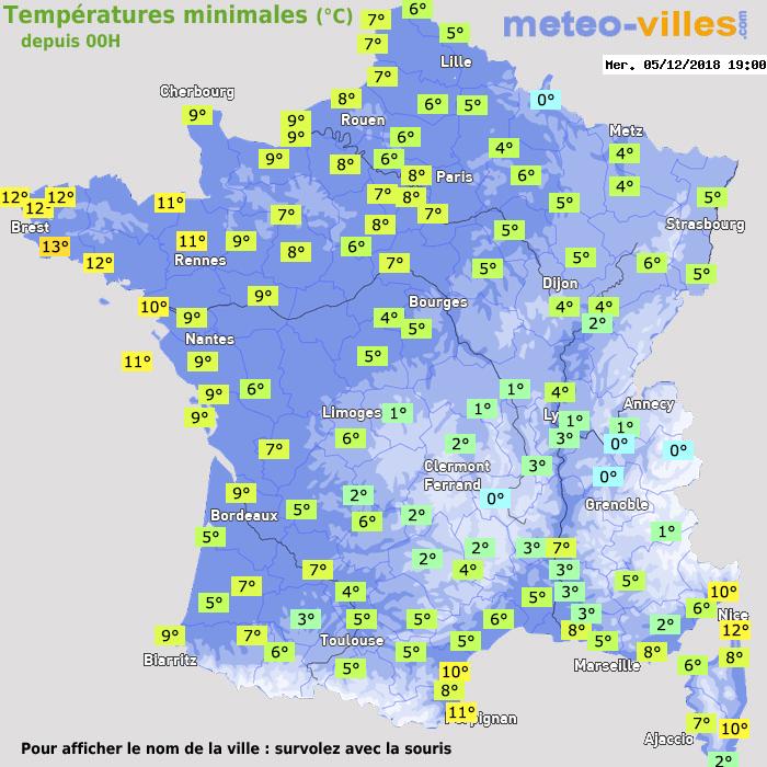 Température minimum pour le 05/12/2018 à 1812