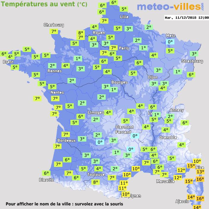 Météo France températures windchill
