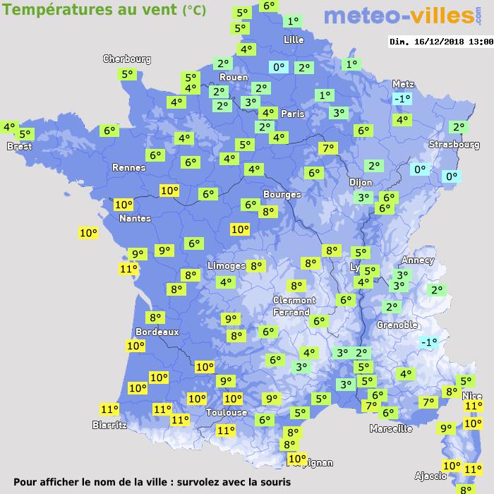 Météo France températures windchill