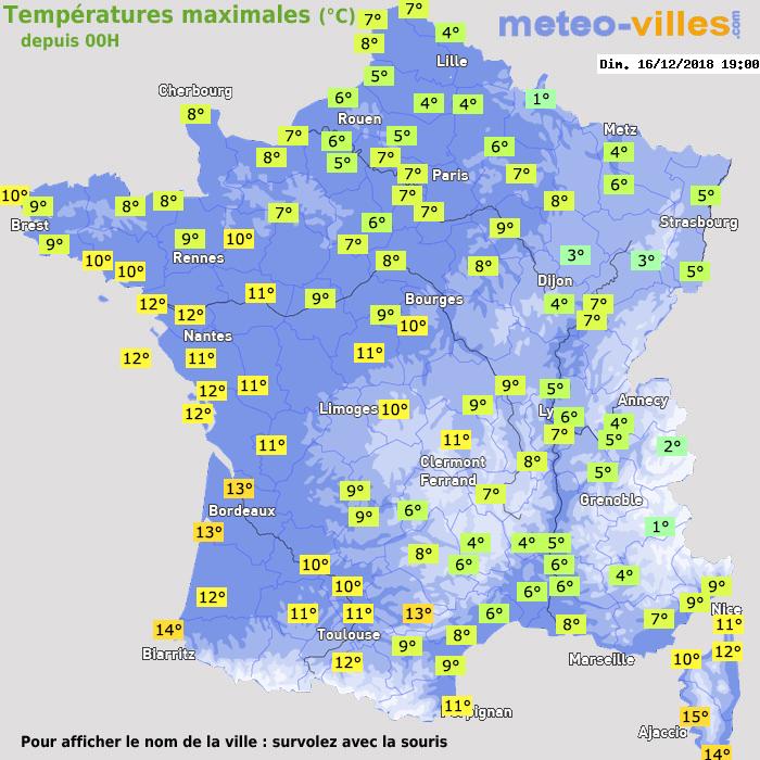 Température maximum pour le 16/12/2018 à 1812