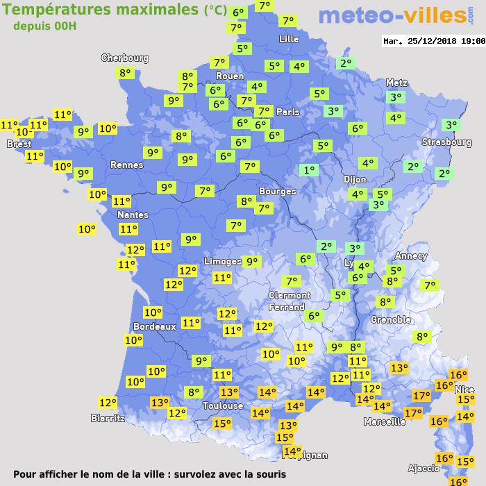 Température maximum pour le 25/12/2018 à 1812