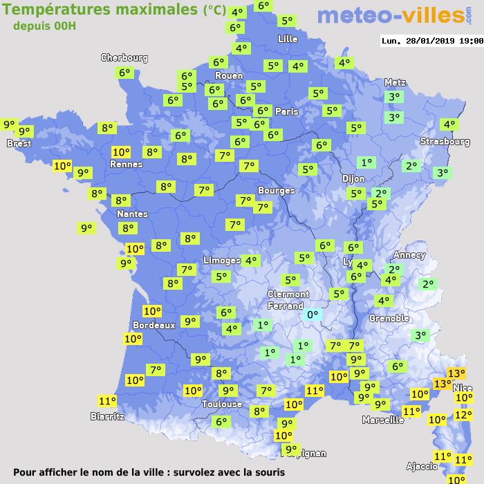 Température maximum pour le 28/01/2019 à 1812