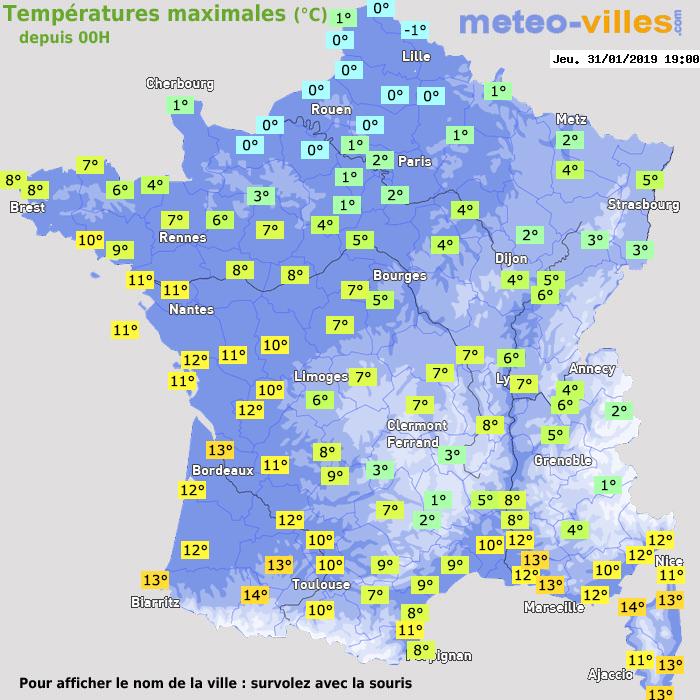 Température maximum pour le 31/01/2019 à 1812