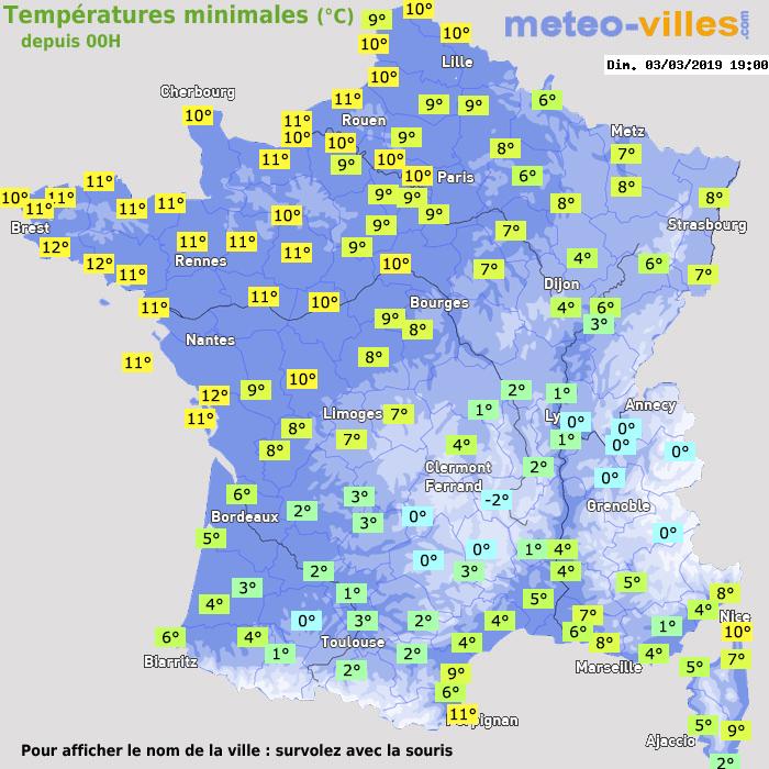 Température minimum pour le 03/03/2019 à 1812