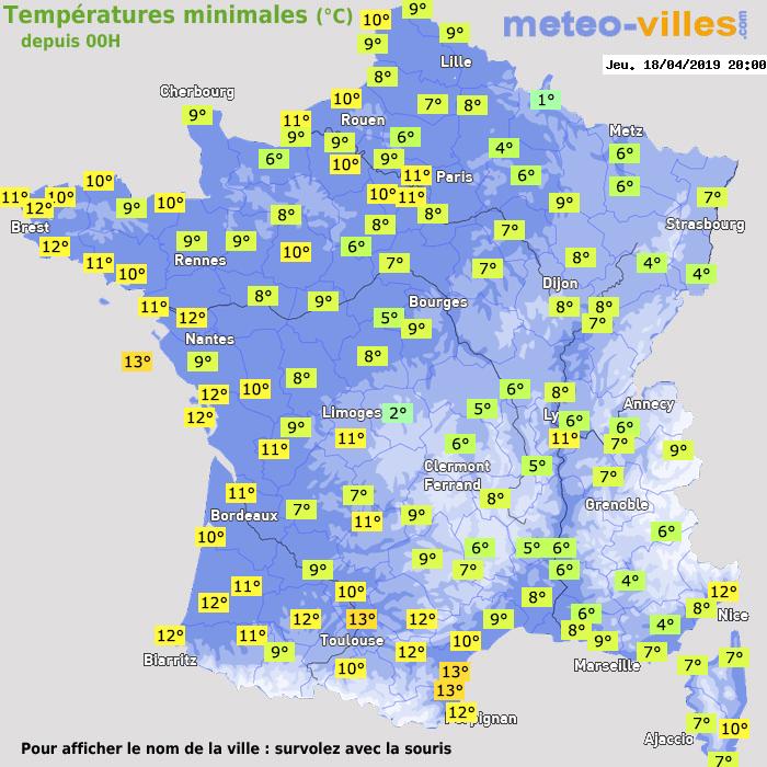 Température minimum pour le 18/04/2019 à 1812