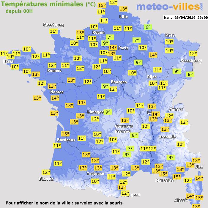 Température minimum pour le 23/04/2019 à 1812