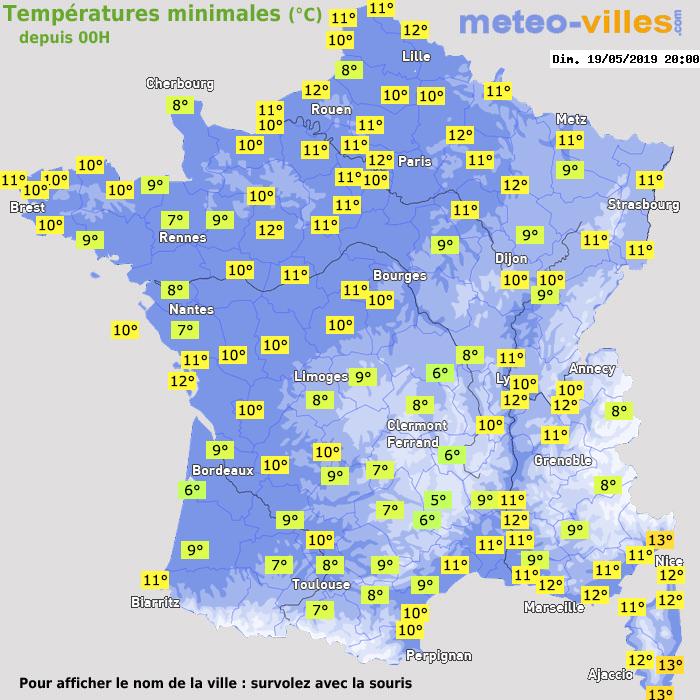 Température minimum pour le 19/05/2019 à 1812