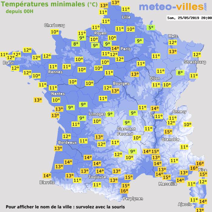 Température minimum pour le 25/05/2019 à 1812