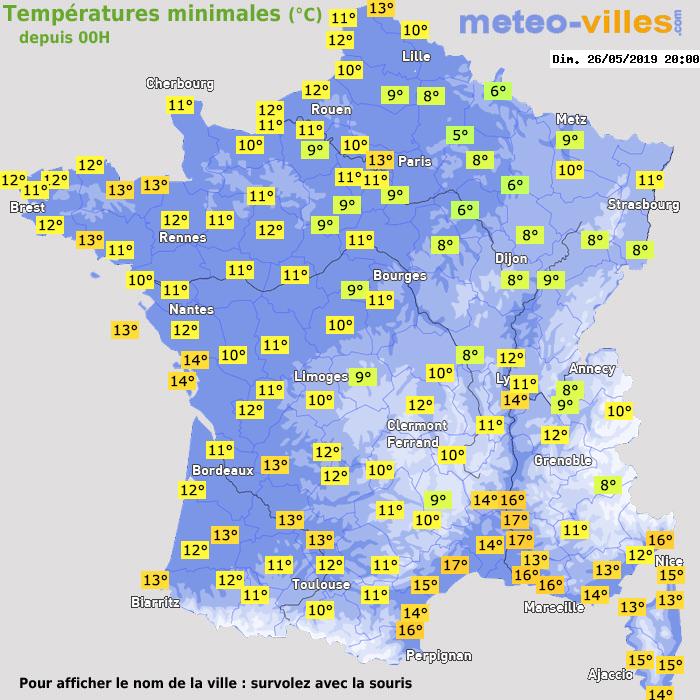 Température minimum pour le 26/05/2019 à 1812