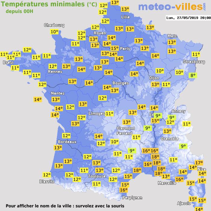Température minimum pour le 27/05/2019 à 1812