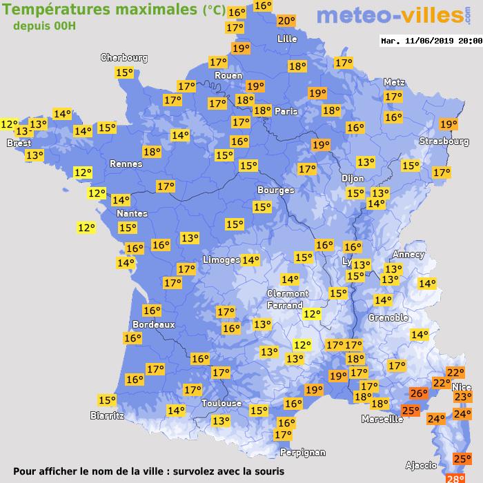 Température maximum pour le 11/06/2019 à 1812
