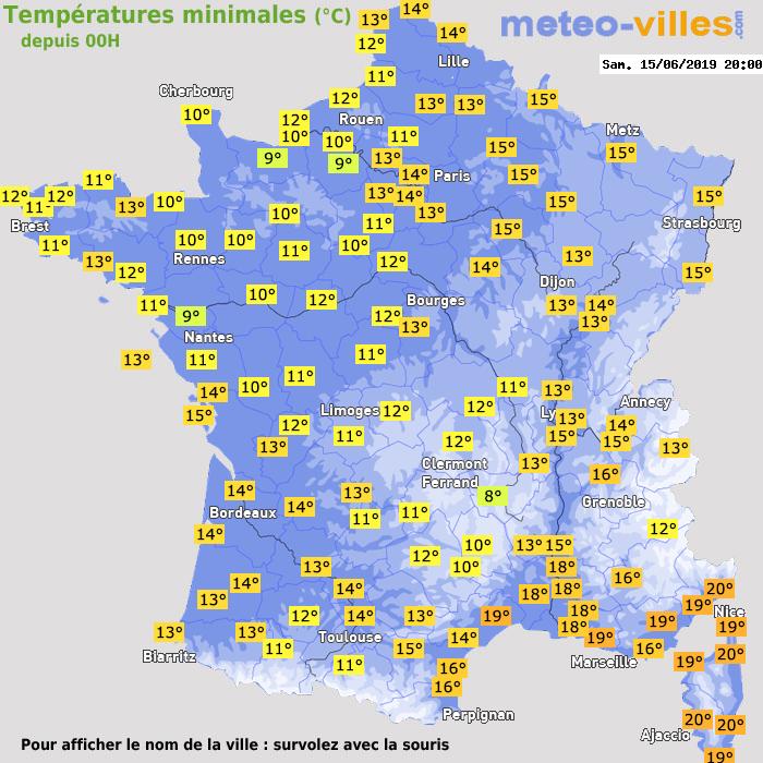 Température minimum pour le 15/06/2019 à 1812