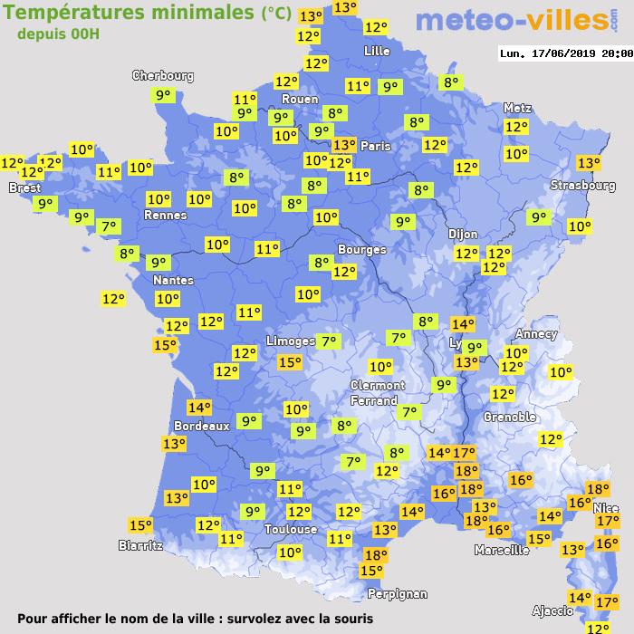Température minimum pour le 17/06/2019 à 1812