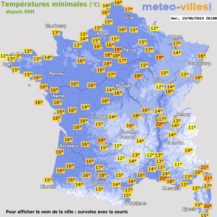 Température minimum pour le 19/06/2019 à 1812