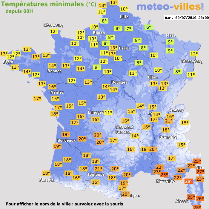 Température minimum pour le 09/07/2019 à 1812