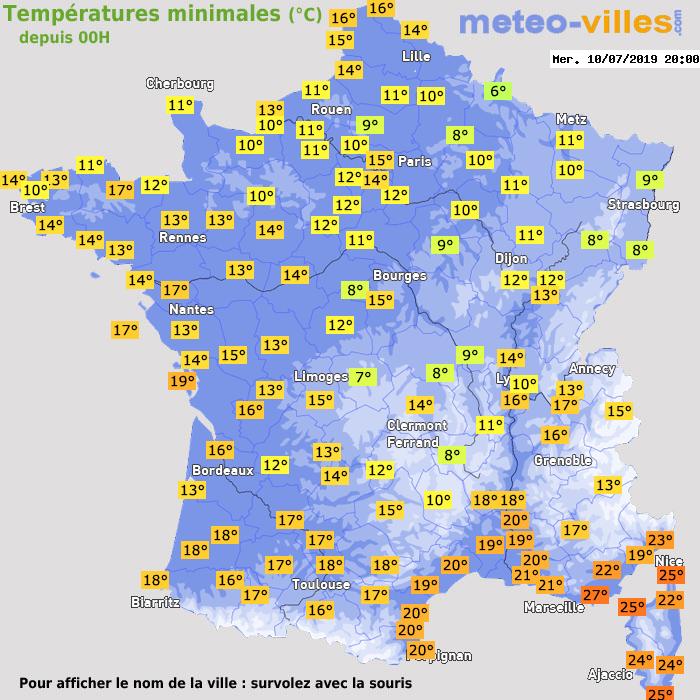 Température minimum pour le 10/07/2019 à 1812