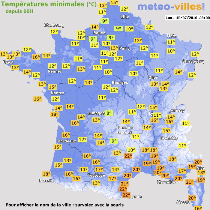 Température minimum pour le 15/07/2019 à 1812