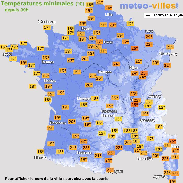Température minimum pour le 26/07/2019 à 1812