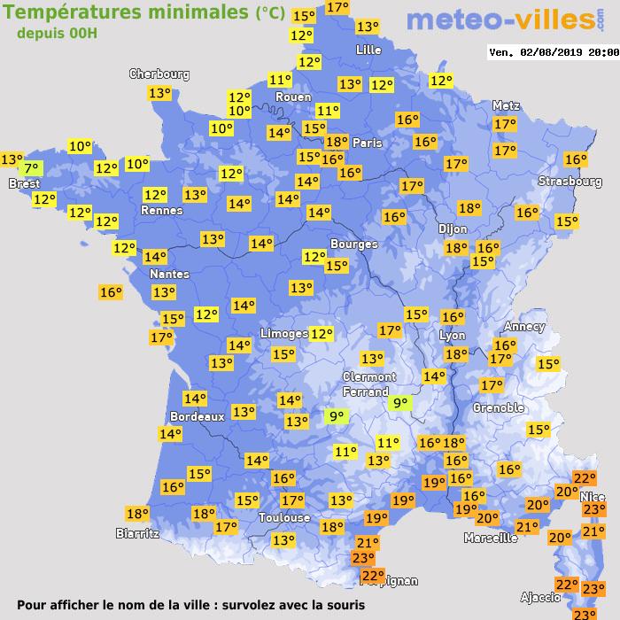 Température minimum pour le 02/08/2019 à 1812