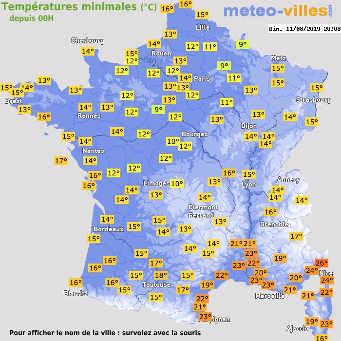 Température minimum pour le 11/08/2019 à 1812