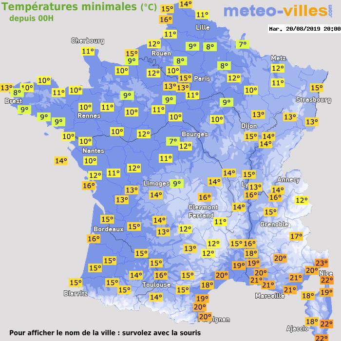 Température minimum pour le 20/08/2019 à 1812